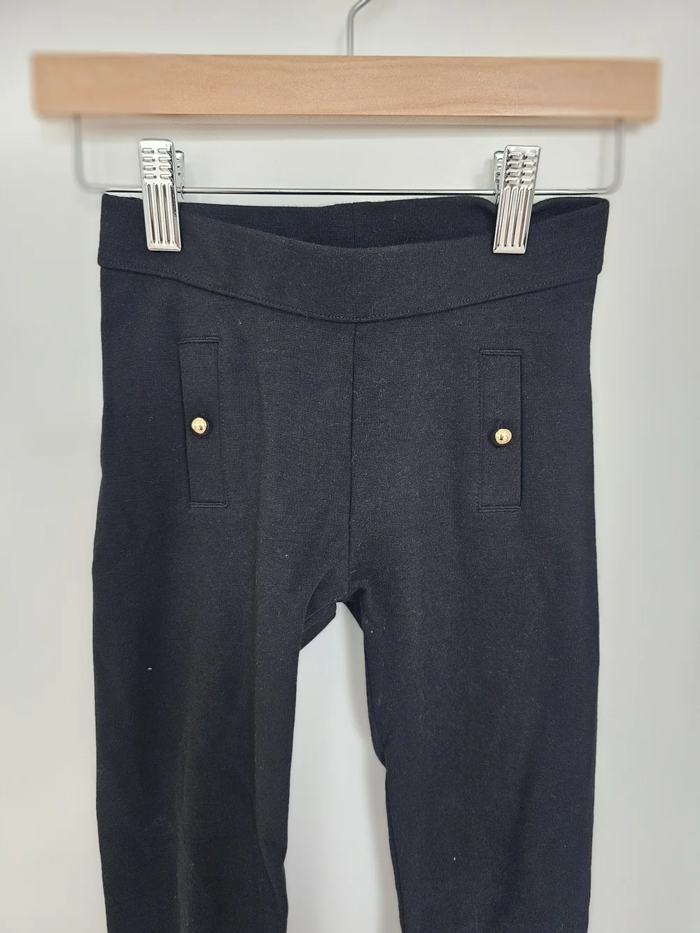 Janie and Jack Black Ponte Pull-On Leggings with Gold Accents